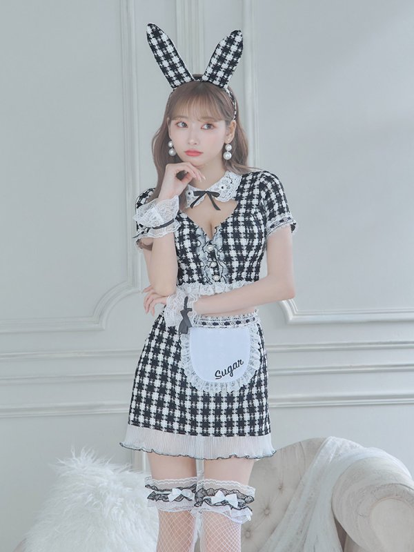 画像4: 【即日発送】【ハロウィン】 ツイードバニーメイドセットアップ 【コスプレ6点セット】【S-Mサイズ/3カラー】[YMT] (4)