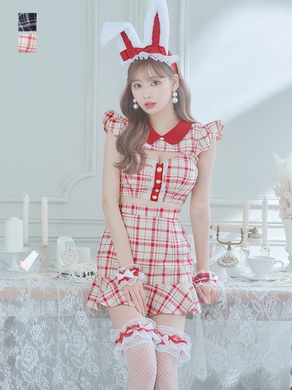 画像2: 【値下げ！】【即日発送】【ハロウィン】 チェックバニーセットアップ  【コスプレ6点セット】【XS-Lサイズ/2カラー】[HC03] (2)