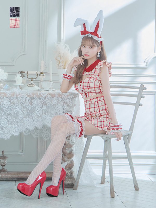 画像3: 【値下げ！】【即日発送】【ハロウィン】 チェックバニーセットアップ  【コスプレ6点セット】【XS-Lサイズ/2カラー】[HC03] (3)