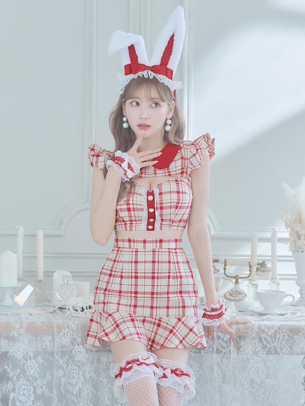 画像4: 【値下げ！】【即日発送】【ハロウィン】 チェックバニーセットアップ  【コスプレ6点セット】【XS-Lサイズ/2カラー】[HC03] (4)