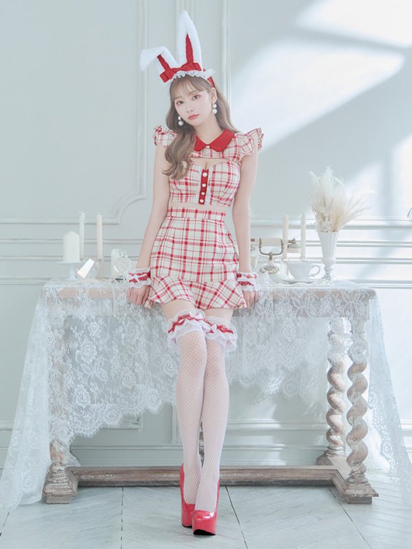 画像5: 【値下げ！】【即日発送】【ハロウィン】 チェックバニーセットアップ  【コスプレ6点セット】【XS-Lサイズ/2カラー】[OF04] (5)