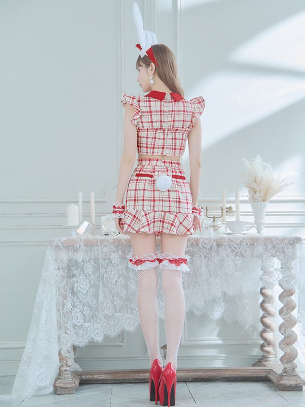 画像6: 【値下げ！】【即日発送】【ハロウィン】 チェックバニーセットアップ  【コスプレ6点セット】【XS-Lサイズ/2カラー】[OF04] (6)