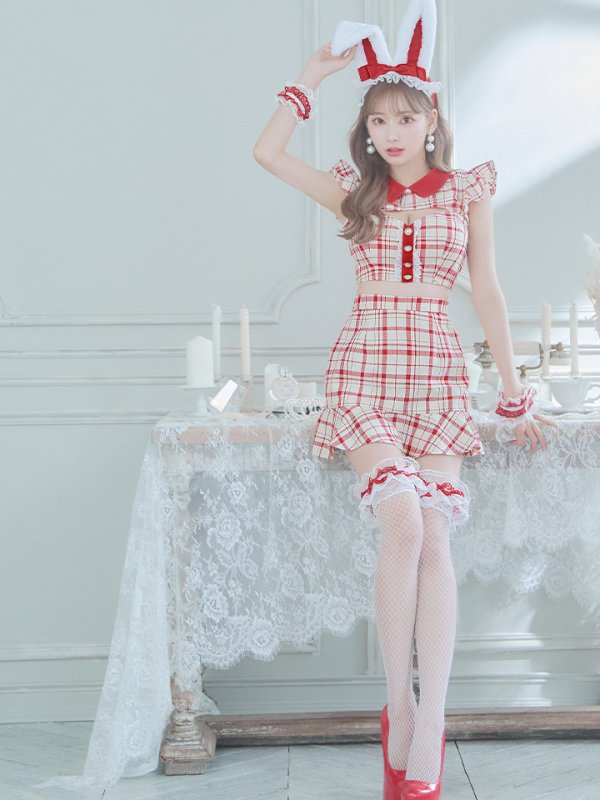 画像16: 【値下げ！】【即日発送】【ハロウィン】 チェックバニーセットアップ  【コスプレ6点セット】【XS-Lサイズ/2カラー】[HC03] (16)