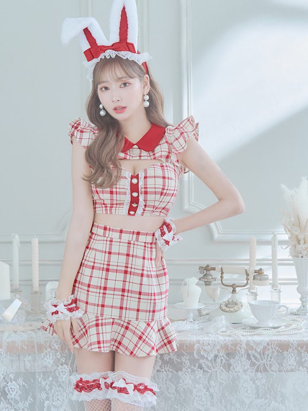 画像17: 【値下げ！】【即日発送】【ハロウィン】 チェックバニーセットアップ  【コスプレ6点セット】【XS-Lサイズ/2カラー】[HC03] (17)