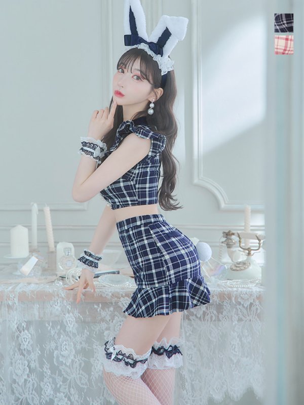 画像3: 【値下げ！】【即日発送】【ハロウィン】 チェックバニーセットアップ  【コスプレ6点セット】【XS-Lサイズ/2カラー】[OF04] (3)