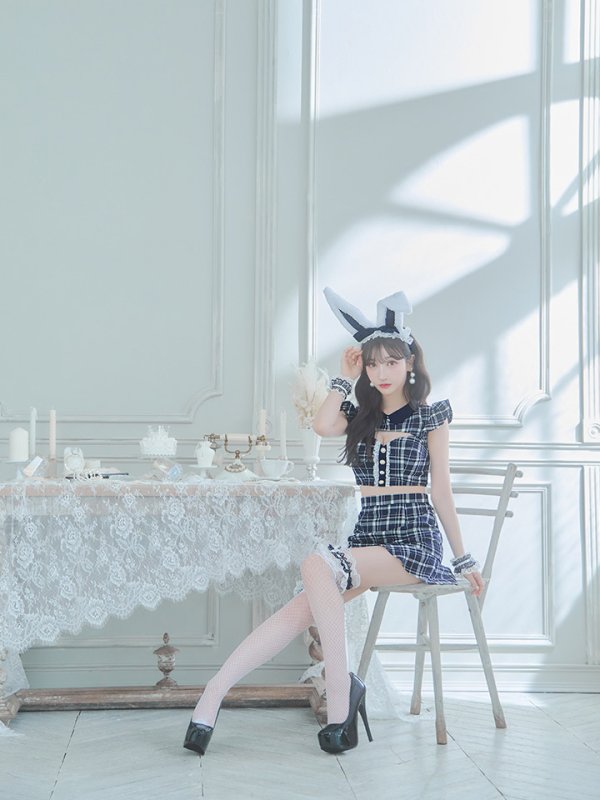 画像9: 【値下げ！】【即日発送】【ハロウィン】 チェックバニーセットアップ  【コスプレ6点セット】【XS-Lサイズ/2カラー】[OF04] (9)