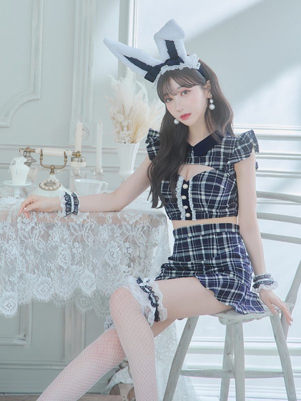 画像10: 【値下げ！】【即日発送】【ハロウィン】 チェックバニーセットアップ  【コスプレ6点セット】【XS-Lサイズ/2カラー】[OF04] (10)