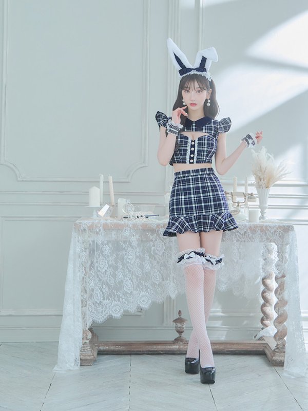 画像12: 【値下げ！】【即日発送】【ハロウィン】 チェックバニーセットアップ  【コスプレ6点セット】【XS-Lサイズ/2カラー】[OF04] (12)