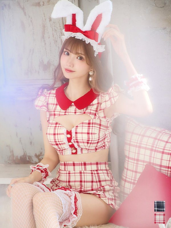 画像2: 【値下げ！】【即日発送】【ハロウィン】 チェックバニーセットアップ  【コスプレ6点セット】【XS-Lサイズ/2カラー】[OF04] (2)