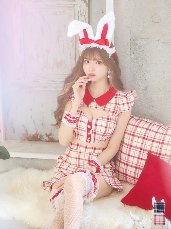 画像3: 【値下げ！】【即日発送】【ハロウィン】 チェックバニーセットアップ  【コスプレ6点セット】【XS-Lサイズ/2カラー】[OF04] (3)