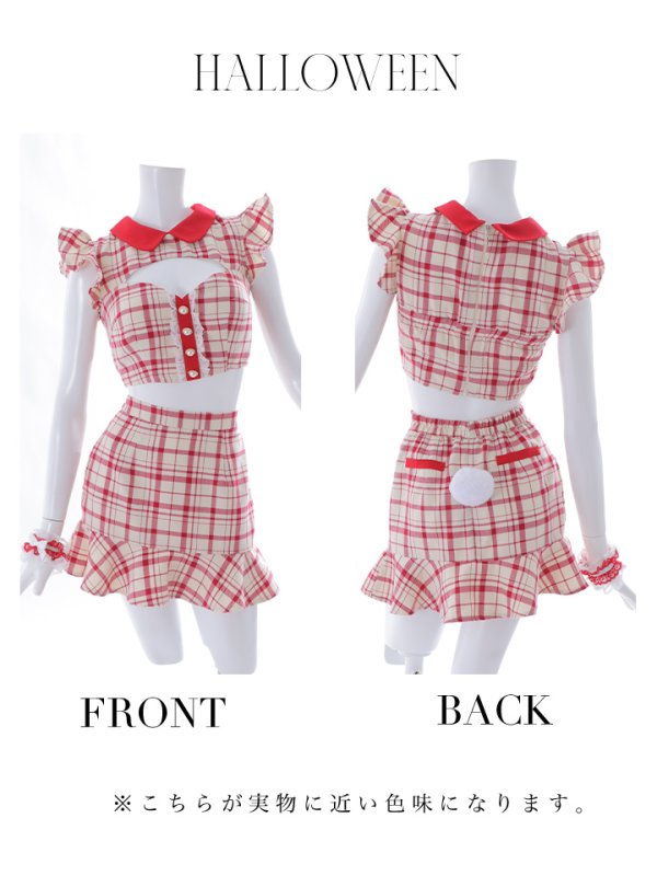 画像31: 【値下げ！】【即日発送】【ハロウィン】 チェックバニーセットアップ  【コスプレ6点セット】【XS-Lサイズ/2カラー】[OF04] (31)