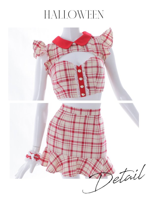 画像33: 【値下げ！】【即日発送】【ハロウィン】 チェックバニーセットアップ  【コスプレ6点セット】【XS-Lサイズ/2カラー】[OF04] (33)