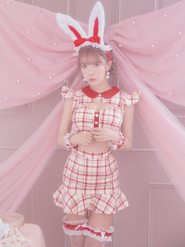 画像4: 【値下げ！】【即日発送】【ハロウィン】 チェックバニーセットアップ  【コスプレ6点セット】【XS-Lサイズ/2カラー】[OF04] (4)