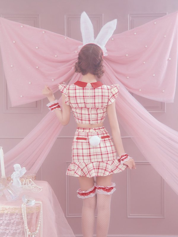 画像6: 【値下げ！】【即日発送】【ハロウィン】 チェックバニーセットアップ  【コスプレ6点セット】【XS-Lサイズ/2カラー】[OF04] (6)