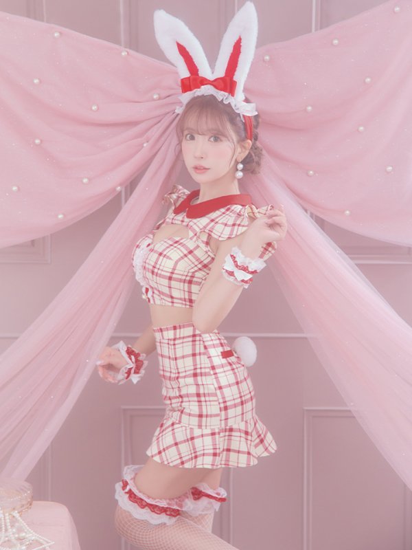 画像9: 【値下げ！】【即日発送】【ハロウィン】 チェックバニーセットアップ  【コスプレ6点セット】【XS-Lサイズ/2カラー】[OF04] (9)