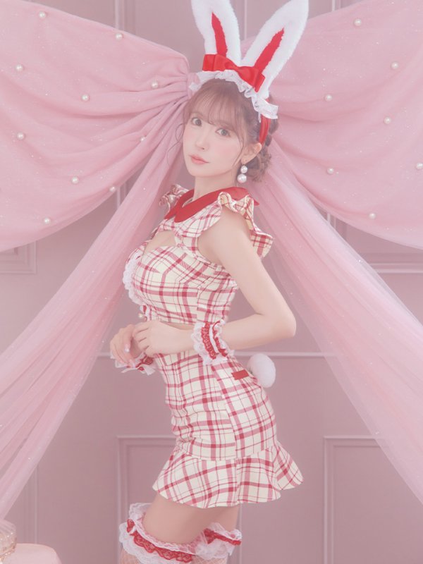 画像17: 【値下げ！】【即日発送】【ハロウィン】 チェックバニーセットアップ  【コスプレ6点セット】【XS-Lサイズ/2カラー】[OF04] (17)