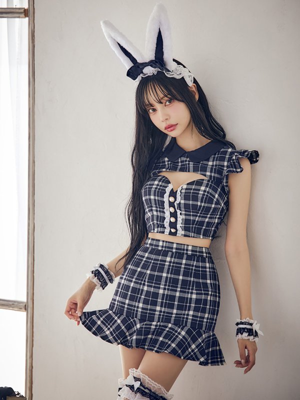 画像2: 【値下げ！】【即日発送】【ハロウィン】 チェックバニーセットアップ  【コスプレ6点セット】【XS-Lサイズ/2カラー】[HC03] (2)