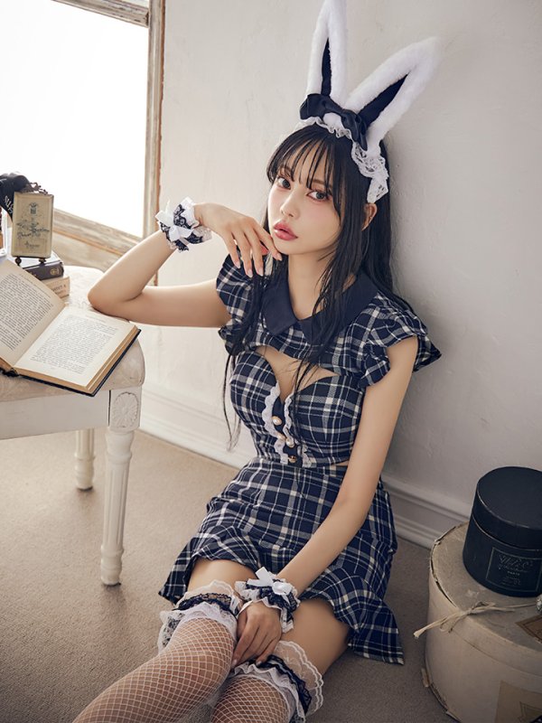 画像3: 【値下げ！】【即日発送】【ハロウィン】 チェックバニーセットアップ  【コスプレ6点セット】【XS-Lサイズ/2カラー】[HC03] (3)