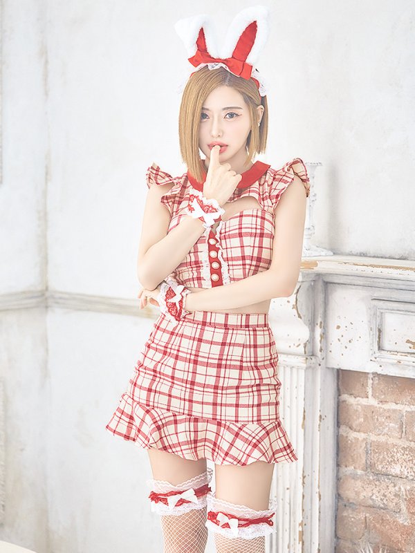 画像10: 【値下げ！】【即日発送】【ハロウィン】 チェックバニーセットアップ  【コスプレ6点セット】【XS-Lサイズ/2カラー】[OF04] (10)