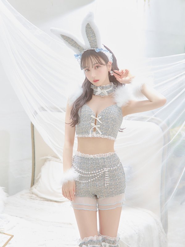 画像14: 【SALE!!】【即日発送】【ハロウィン】 ファーツイードバニーセットアップ 【コスプレ8点セット】【XS-Mサイズ/3カラー】[OF04] (14)