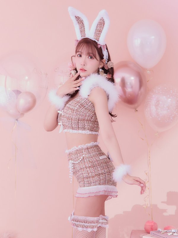 画像14: 【SALE!!】【即日発送】【ハロウィン】 ファーツイードバニーセットアップ 【コスプレ8点セット】【XS-Mサイズ/3カラー】[OF04] (14)