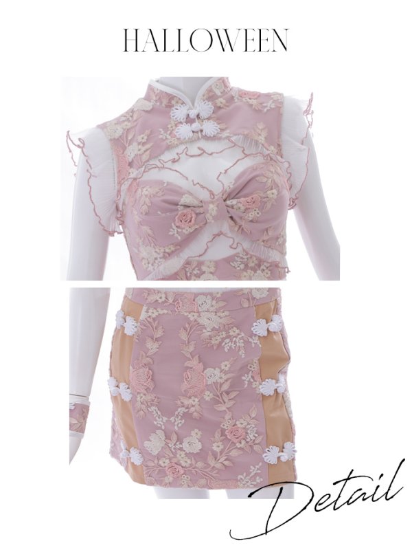 画像21: 【即日発送】【ハロウィン】リボンチャイナミニセットアップ【コスプレ4点セット】【XS-Mサイズ/3カラー】(SE01YN)[OF04] (21)