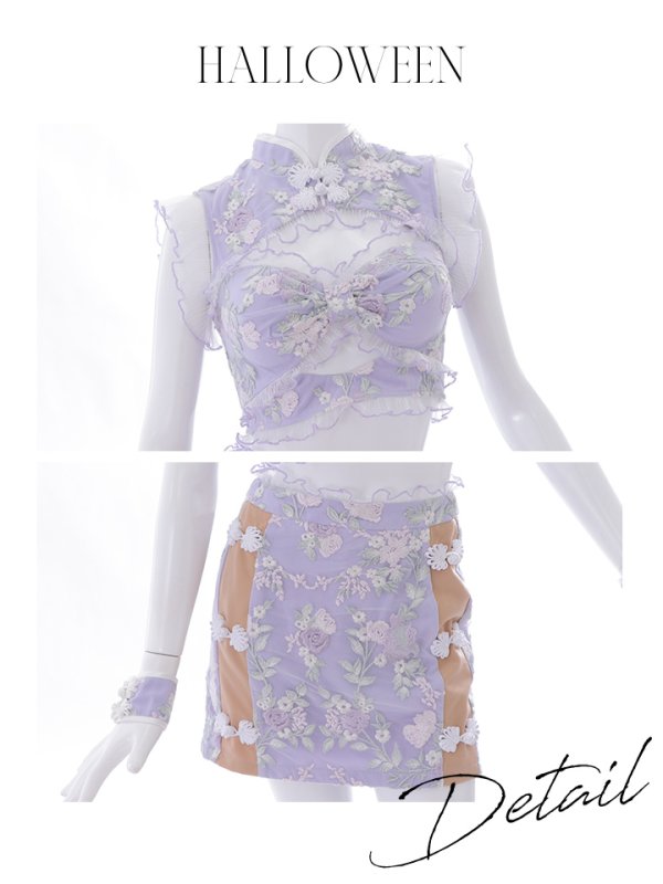 画像36: 【即日発送】【ハロウィン】リボンチャイナミニセットアップ【コスプレ4点セット】【XS-Mサイズ/3カラー】(SE01YN)[OF04] (36)