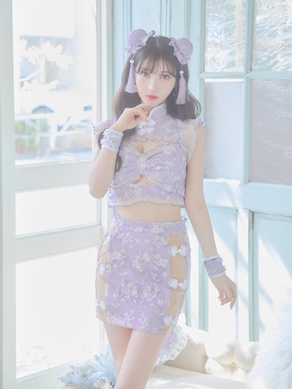 画像14: 【即日発送】【ハロウィン】リボンチャイナミニセットアップ【コスプレ4点セット】【XS-Mサイズ/3カラー】(SE01YN)[OF04] (14)