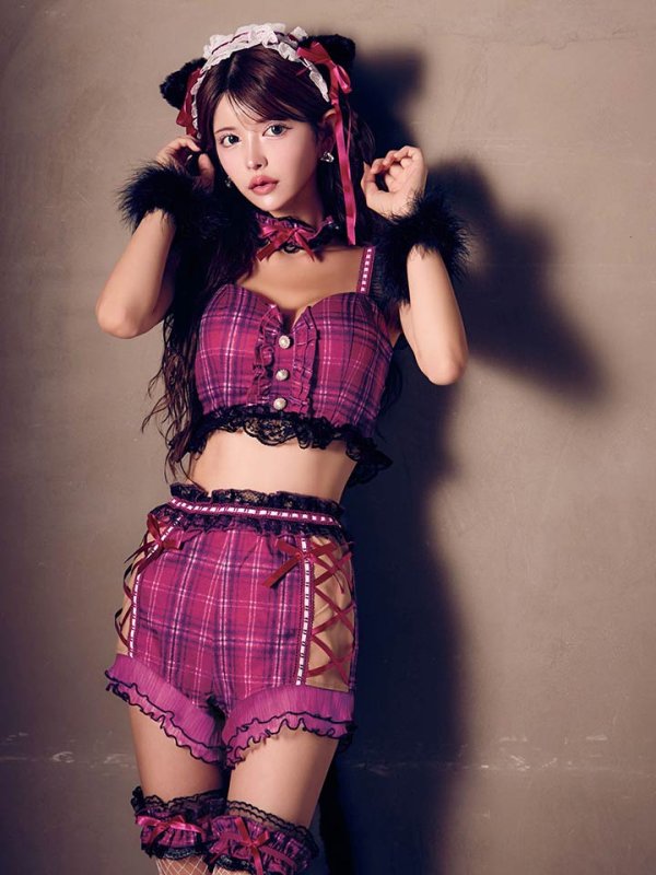 画像8: 【SALE!!】【即日発送】【ハロウィン】チェックキャットセットアップ【コスプレ6点セット】【S-Mサイズ/1カラー】[HC03] (8)