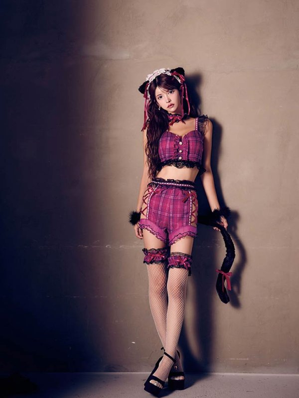 画像10: 【SALE!!】【即日発送】【ハロウィン】チェックキャットセットアップ【コスプレ6点セット】【S-Mサイズ/1カラー】[HC03] (10)