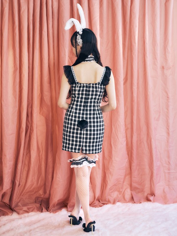 画像3: 【SALE!!】【即日発送】【ハロウィン】【LARME/ラルム掲載】 ツイードバニーミニワンピ 【コスプレ6点セット】【S-Lサイズ/2カラー】[OF04] (3)