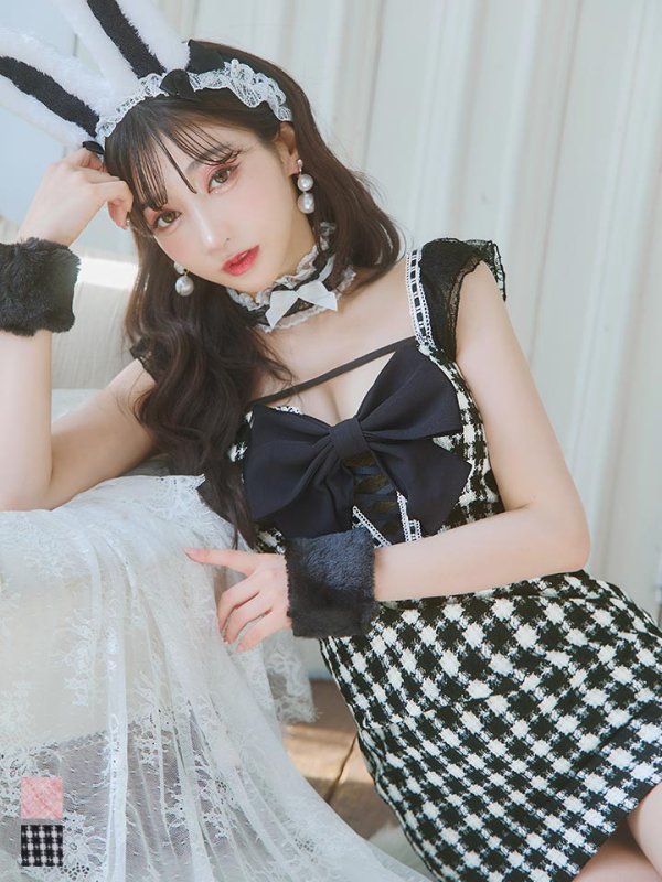 画像2: 【SALE!!】【即日発送】【ハロウィン】 ツイードバニーミニワンピ 【コスプレ5点セット】【S-Lサイズ/2カラー】[OF04] (2)