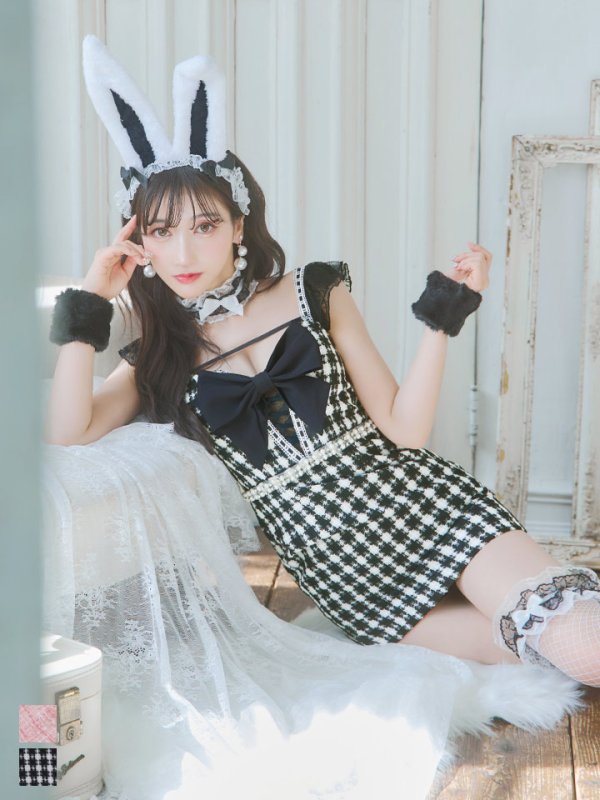 画像3: 【SALE!!】【即日発送】【ハロウィン】 ツイードバニーミニワンピ 【コスプレ5点セット】【S-Lサイズ/2カラー】[OF04] (3)