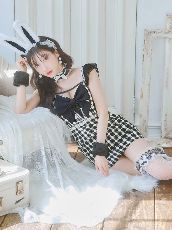 画像7: 【SALE!!】【即日発送】【ハロウィン】 ツイードバニーミニワンピ 【コスプレ5点セット】【S-Lサイズ/2カラー】[OF04] (7)