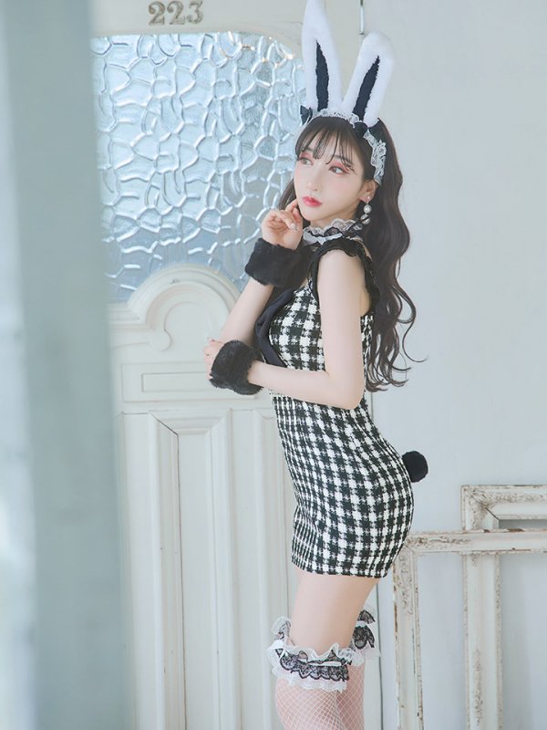 画像8: 【SALE!!】【即日発送】【ハロウィン】 ツイードバニーミニワンピ 【コスプレ5点セット】【S-Lサイズ/2カラー】[OF04] (8)