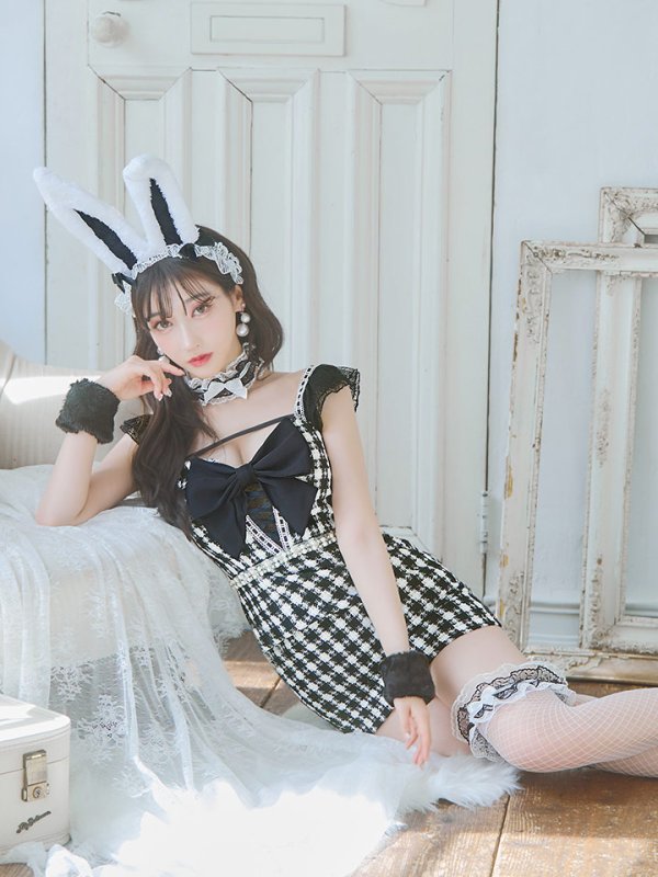 画像14: 【SALE!!】【即日発送】【ハロウィン】 ツイードバニーミニワンピ 【コスプレ5点セット】【S-Lサイズ/2カラー】[OF04] (14)