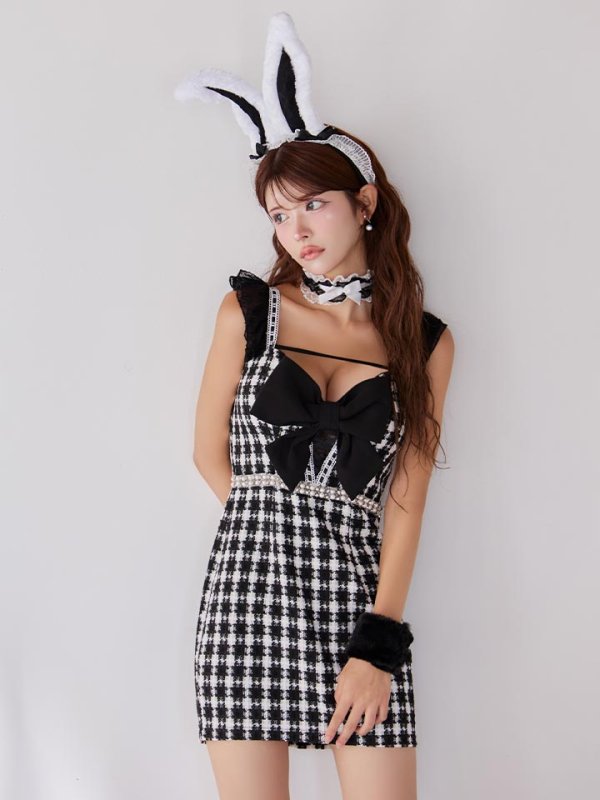 画像3: 【SALE!!】【即日発送】【ハロウィン】 ツイードバニーミニワンピ 【コスプレ5点セット】【S-Lサイズ/2カラー】[HC03] (3)