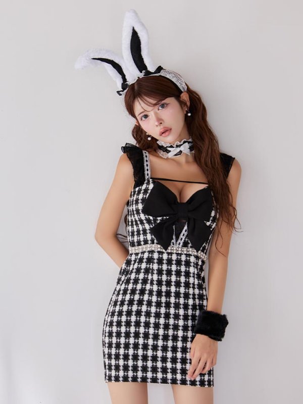 画像6: 【SALE!!】【即日発送】【ハロウィン】 ツイードバニーミニワンピ 【コスプレ5点セット】【S-Lサイズ/2カラー】[HC03] (6)