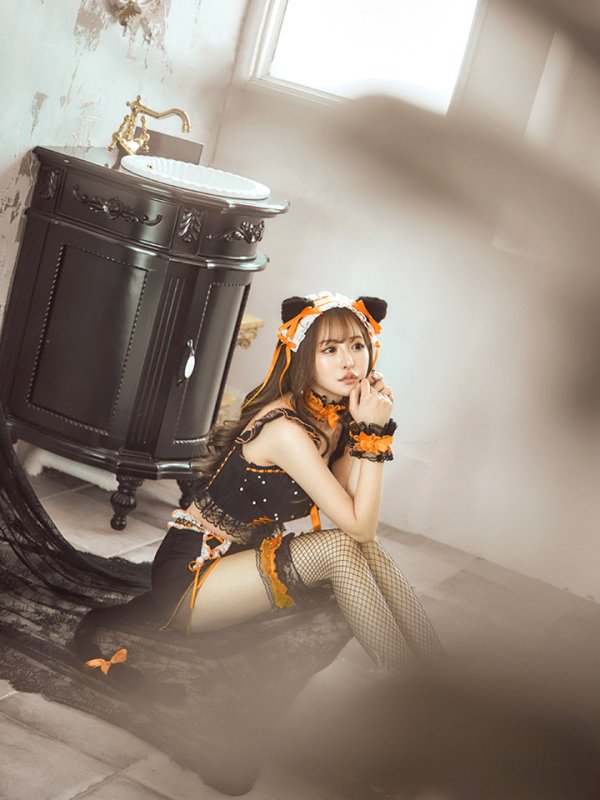 画像26: 【SALE!!】【即日発送】【ハロウィン】パールレースキャットセットアップ【コスプレ6点セット】【S-Mサイズ/2カラー】[OF01] (26)