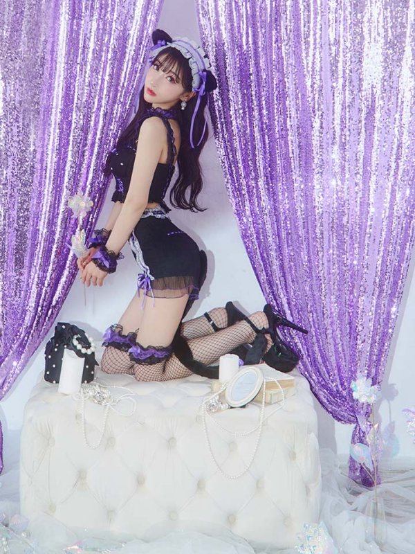 画像18: 【SALE!!】【即日発送】【ハロウィン】パールレースキャットセットアップ【コスプレ6点セット】【XS-Mサイズ/2カラー】[OF01] (18)