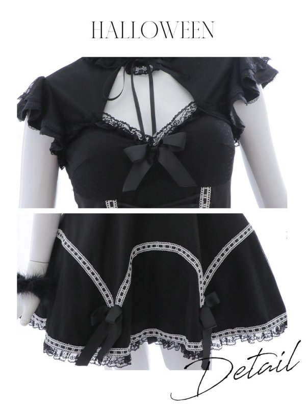 画像19: 【SALE!!】【即日発送】【ハロウィン】 レースアップブラックキャット 【コスプレ4点セット】【S-Lサイズ/1カラー】[HC03] (19)