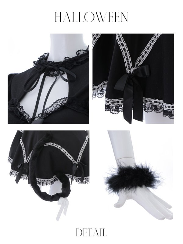 画像20: 【SALE!!】【即日発送】【ハロウィン】 レースアップブラックキャット 【コスプレ4点セット】【S-Lサイズ/1カラー】[HC03] (20)