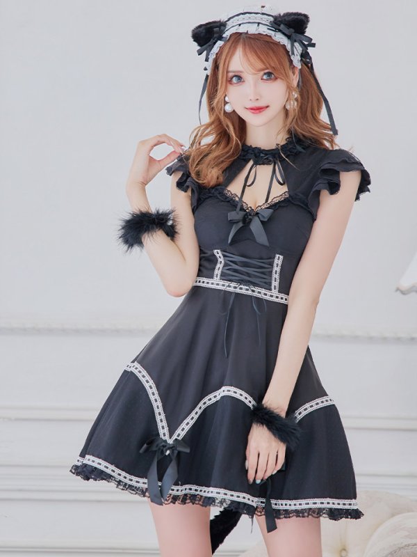 画像8: 【SALE!!】【即日発送】【ハロウィン】 レースアップブラックキャット 【コスプレ4点セット】【S-Lサイズ/1カラー】[HC03] (8)