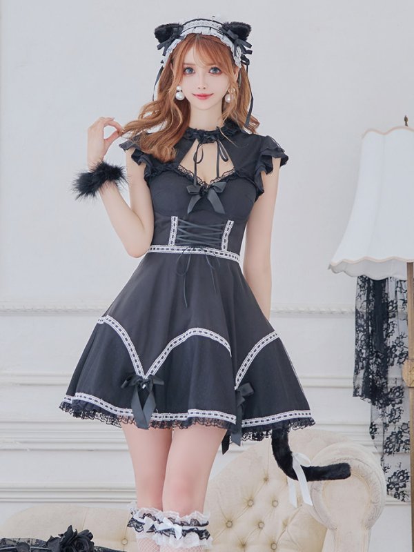 画像9: 【SALE!!】【即日発送】【ハロウィン】 レースアップブラックキャット 【コスプレ4点セット】【S-Lサイズ/1カラー】[HC03] (9)
