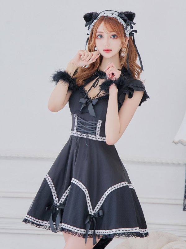 画像10: 【SALE!!】【即日発送】【ハロウィン】 レースアップブラックキャット 【コスプレ4点セット】【S-Lサイズ/1カラー】[HC03] (10)