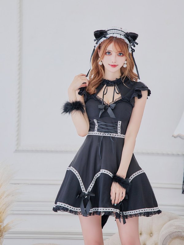 画像12: 【SALE!!】【即日発送】【ハロウィン】 レースアップブラックキャット 【コスプレ4点セット】【S-Lサイズ/1カラー】[HC03] (12)