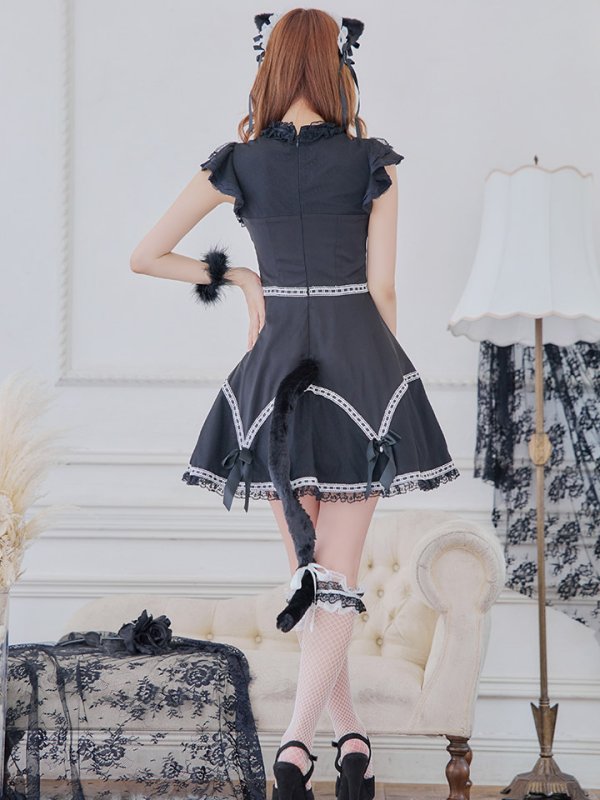 画像15: 【SALE!!】【即日発送】【ハロウィン】 レースアップブラックキャット 【コスプレ4点セット】【S-Lサイズ/1カラー】[HC03] (15)