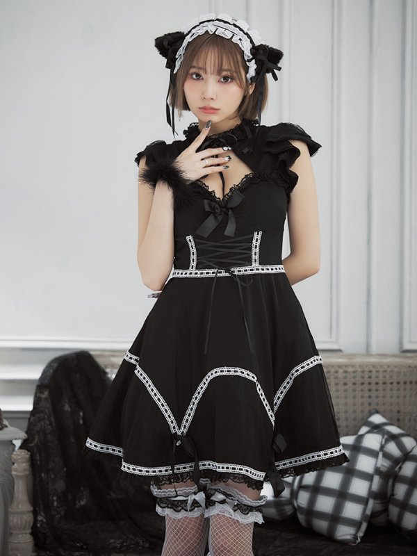 画像6: 【SALE!!】【即日発送】【ハロウィン】 レースアップブラックキャット 【コスプレ4点セット】【S-Lサイズ/1カラー】[HC03] (6)