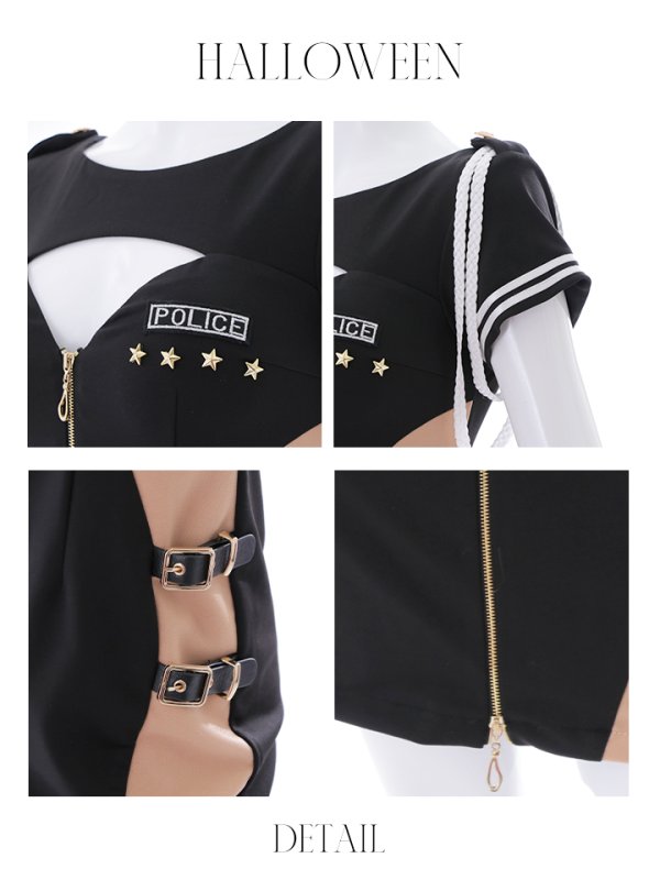 画像14: 【SALE!!】【即日発送】【ハロウィン】ジップポリスワンピース【コスプレ2点セット】【XS-XLサイズ/1カラー】[OF04-Bg] (14)