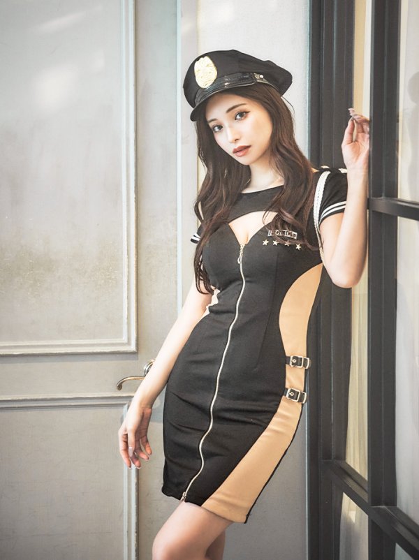 画像2: 【SALE!!】【即日発送】【ハロウィン】ジップポリスワンピース【コスプレ2点セット】【XS-XLサイズ/1カラー】[OF04-Bg] (2)